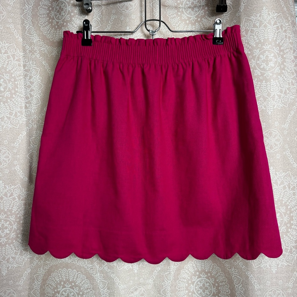 J. Crew Scalloped Hot Pink Skirt sz 8 Barbiecore Elle Woods Vibrant Bold Linen